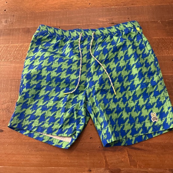 Psycho Bunny Electric Blue and Green Swim Trunks - Picture 1 of 8